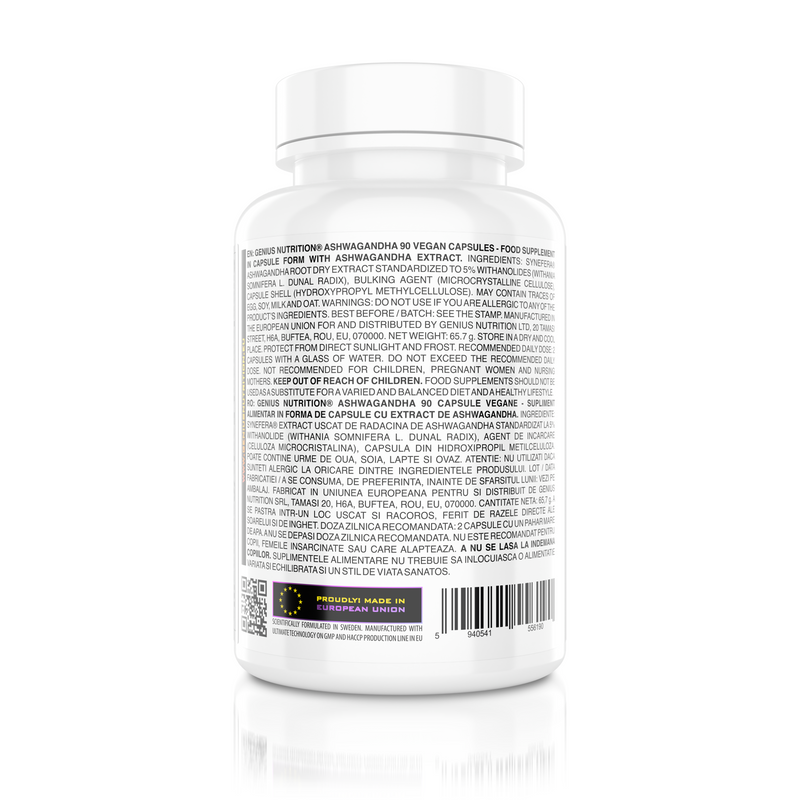 Load image into Gallery viewer, ASHWAGANDHA 90caps 45serv Genius Nutrition – Adaptogen supplement for hormonal balance designed to help the body manage daily stress (cortisol).
