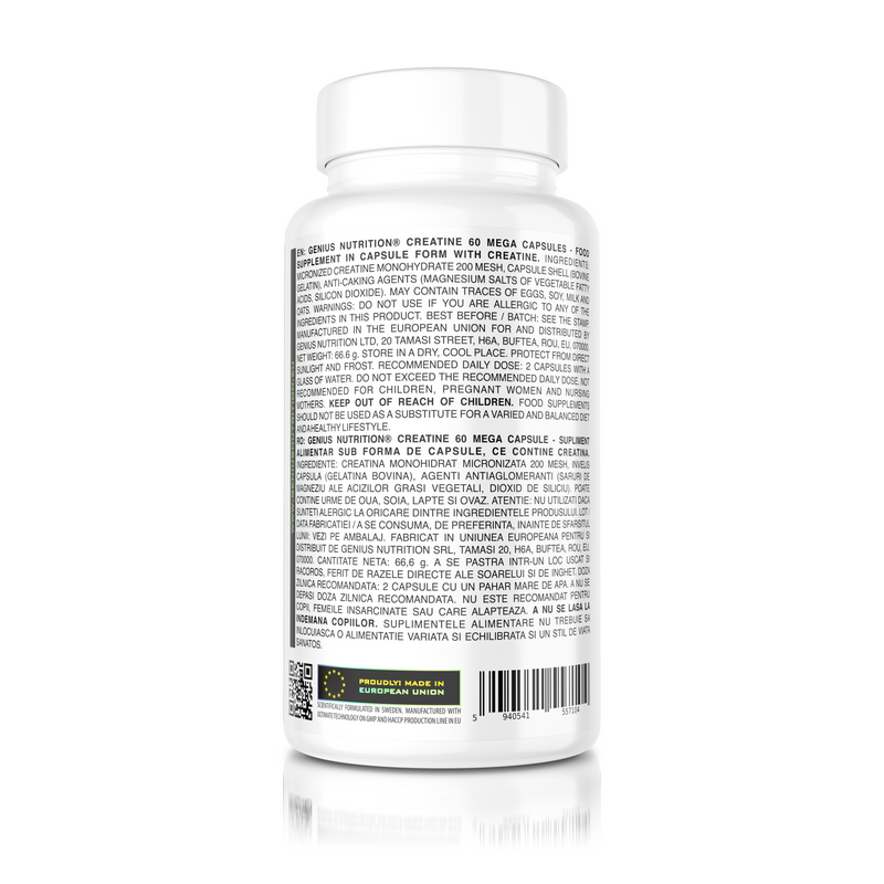 Load image into Gallery viewer, CREATINE 60mega-caps 30serv 1000mg Genius Nutrition - Supplement for ATP production, muscle mass increase and improved physical endurance.