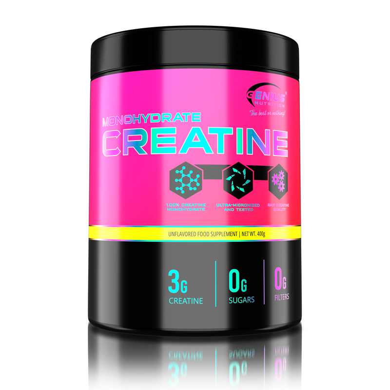 Load image into Gallery viewer, CREATINE MONOHYDRATE 400g 133serv Genius Nutrition Unflavored - Supplement for ATP production, muscle mass increase, and improved physical endurance.