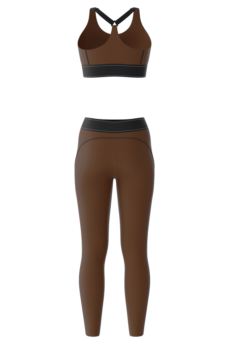 Load image into Gallery viewer, GENIUS NUTRITION® Fitness Set Brown - Sports bra and leggings set, crafted from premium materials for maximum elasticity and superior comfort.