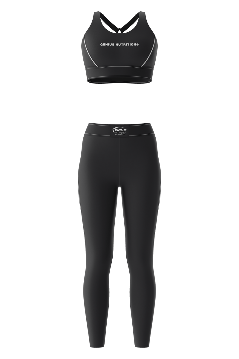 Load image into Gallery viewer, GENIUS NUTRITION® Fitness Set Black - Sports bra and leggings set, crafted from premium materials for maximum elasticity and superior comfort.