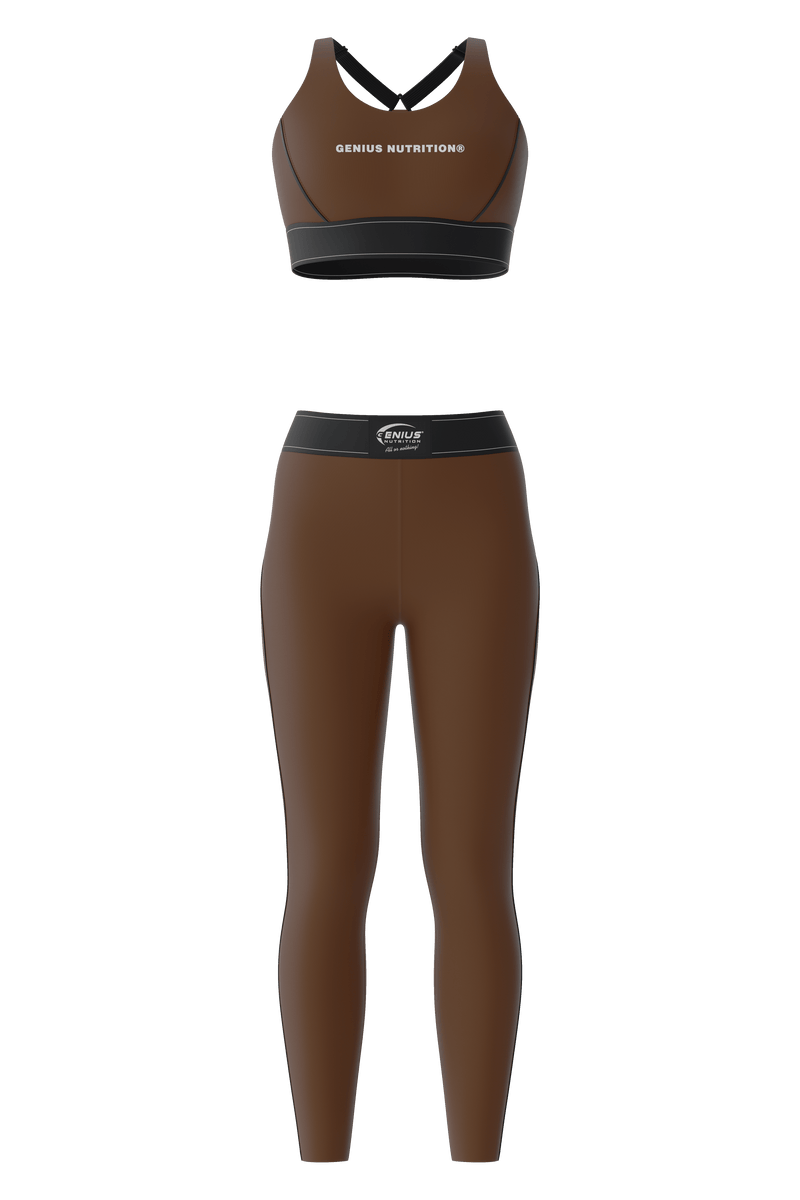 Load image into Gallery viewer, GENIUS NUTRITION® Fitness Set Brown - Sports bra and leggings set, crafted from premium materials for maximum elasticity and superior comfort.