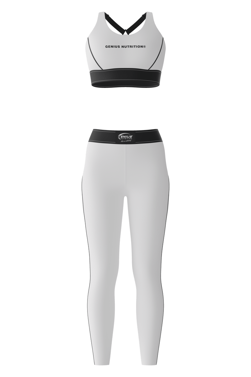 Load image into Gallery viewer, GENIUS NUTRITION® Fitness Set White - Sports bra and leggings set, crafted from premium materials for maximum elasticity and superior comfort.