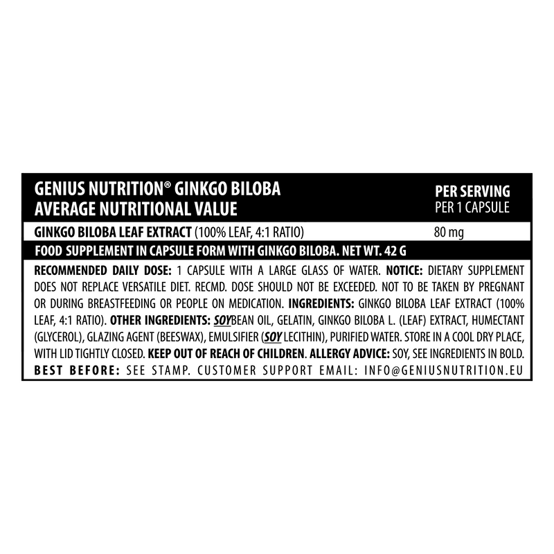 Load image into Gallery viewer, GINKO BILOBA 60liquid caps Genius Nutrition – Natural supplement for memory, concentration improvement and cardiovascular system.