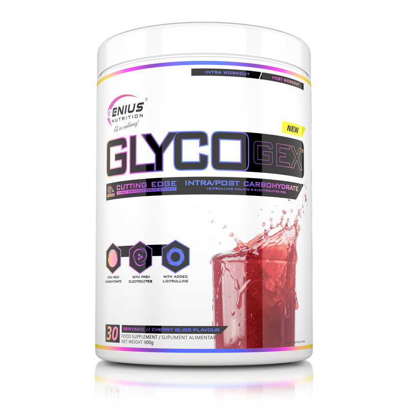 Load image into Gallery viewer, GLYCOGEX 900g 30 serv Genius Nutrition - Fast-absorbing intra-workout supplement designed to replenish glycogen, support endurance, enhance muscle pump, and provide hydration without gastric discomfort available in cherry bliss flavor.