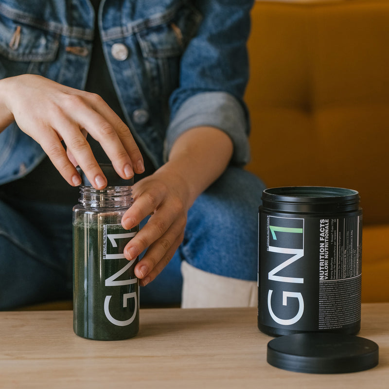 Load image into Gallery viewer, GN1 360g 30serv Genius Nutrition - Complete daily nutritional supplement designed to support immune, hormonal, and digestive health. Each serving delivers a balanced blend of vitamins, minerals, adaptogenic plants, digestive enzymes, and probiotics to optimize energy, metabolism, and overall vitality. With a refreshing Citrus Apple flavor, GN1 helps you stay active, balanced, and healthy every day.