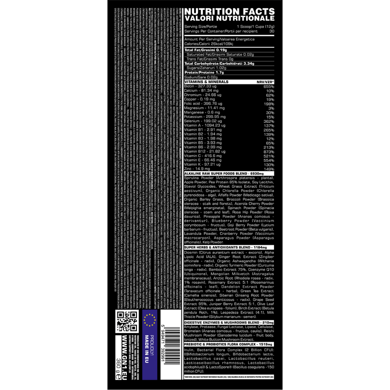 Load image into Gallery viewer, GN1 360g 30serv Genius Nutrition - Complete daily nutritional supplement designed to support immune, hormonal, and digestive health. Each serving delivers a balanced blend of vitamins, minerals, adaptogenic plants, digestive enzymes, and probiotics to optimize energy, metabolism, and overall vitality. With a refreshing Citrus Apple flavor, GN1 helps you stay active, balanced, and healthy every day.