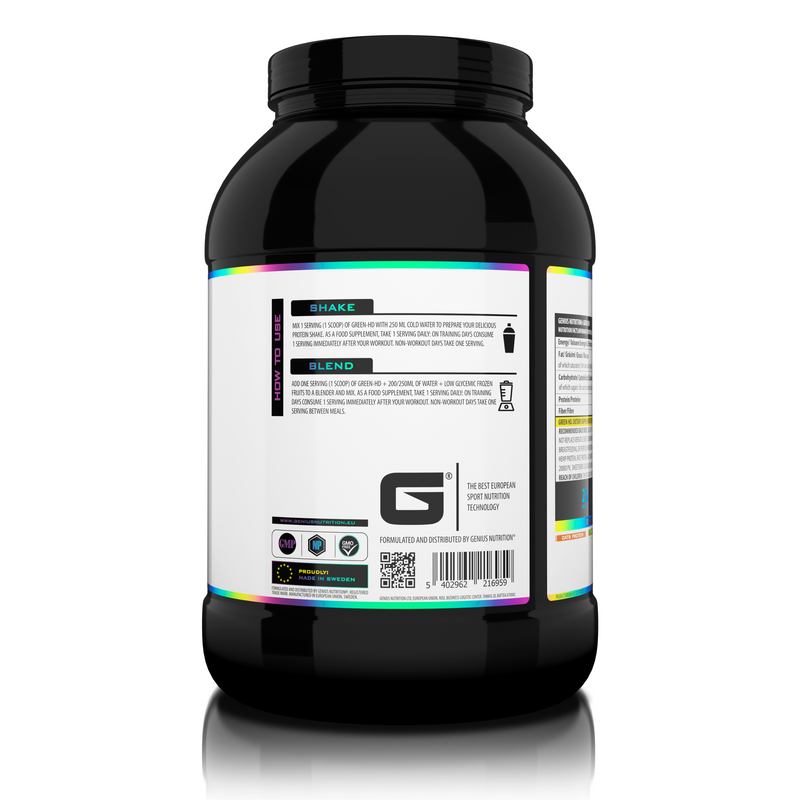 Load image into Gallery viewer, GREEN-HD 750g 25serv Genius Nutrition Chocolate - Vegan protein powder supplement with no added sugar, sourced from 4 plant-based sources designed for muscle growth, efficient recovery and preventing catabolism.