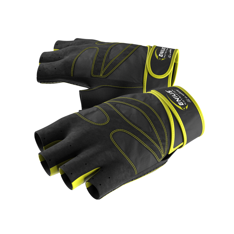 Load image into Gallery viewer, GYM GLOVES GG-1 Genius Nutrition BLACK AND YELLOW – These gloves offer enhanced grip, superior comfort, and maximum flexibility, as they are made from premium materials for durability and optimal performance.
