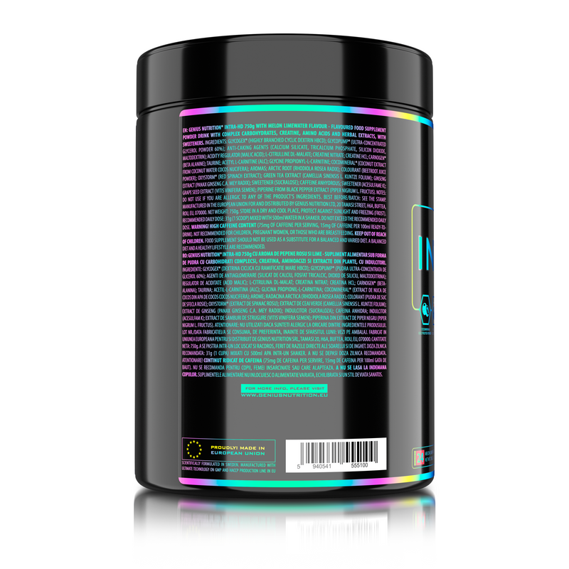 Load image into Gallery viewer, INTRA-HD 750g 24serv Genius Nutrition Melon Limewater - Intra-workout supplement for glycogen replenishment, energy, muscle volumization and endurance.
