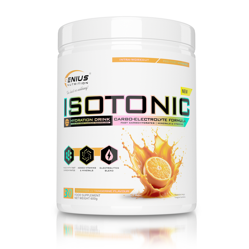 Load image into Gallery viewer, ISOTONIC 600g 30serv Genius Nutrition Tangerine - Isotonic hydration drink supplement with electrolytes, vitamins and fast-absorbing carbs ideal for maintaining energy during intense physical activity.