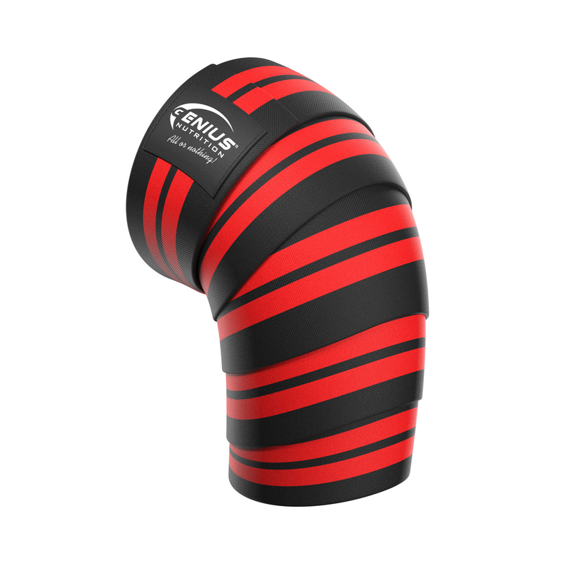 Load image into Gallery viewer, KNEE WRAPS GG-1 Genius Nutrition Red – Provides enhanced joint stability, improved performance in squats, reduces pressure on the knees, offers adjustable support, and helps prevent injuries.