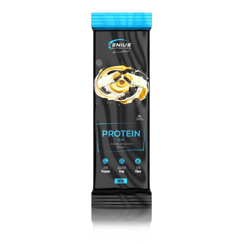 Load image into Gallery viewer, MULTILAYER PROTEIN BAR 50g Genius Nutrition - Protein bar with exceptional taste and balanced nutritional profile, 196 kcal, 11g fat, and 12g protein with cookie bliss flavor.