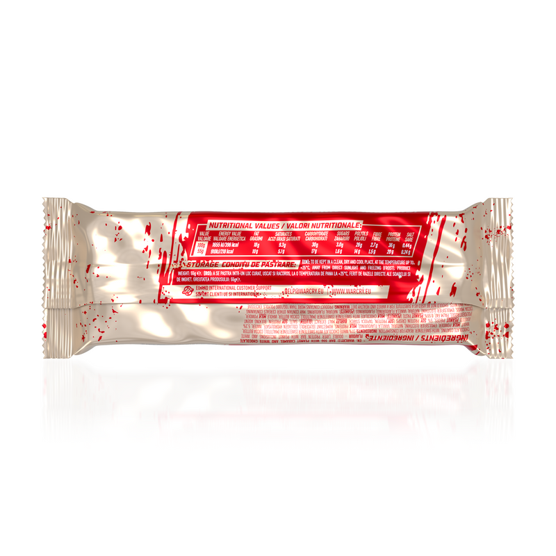 Load image into Gallery viewer, Multilayer Protein Bar WARCRY Peanut Caramel & White Chocolate 55g - Low-calorie protein bar with no added sugar, featuring a hazelnut and caramel flavor coated in white chocolate.