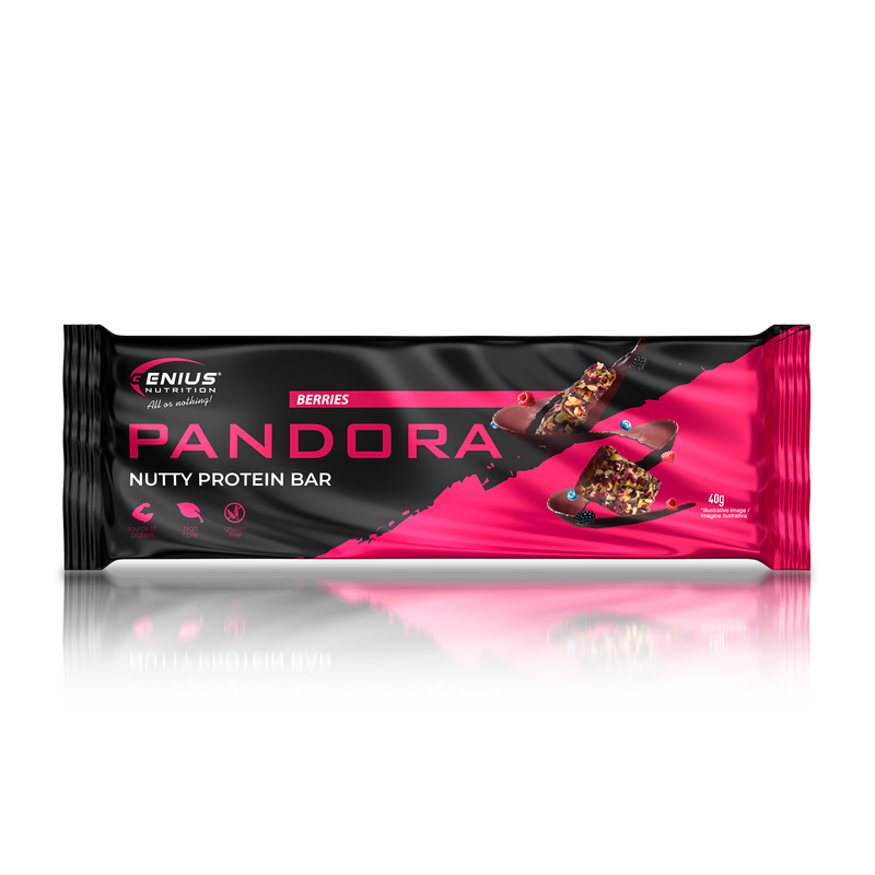 Load image into Gallery viewer, PANDORA Nutty Bar 40g Genius Nutrition - Protein bar with a milk coating and freeze-dried berries.