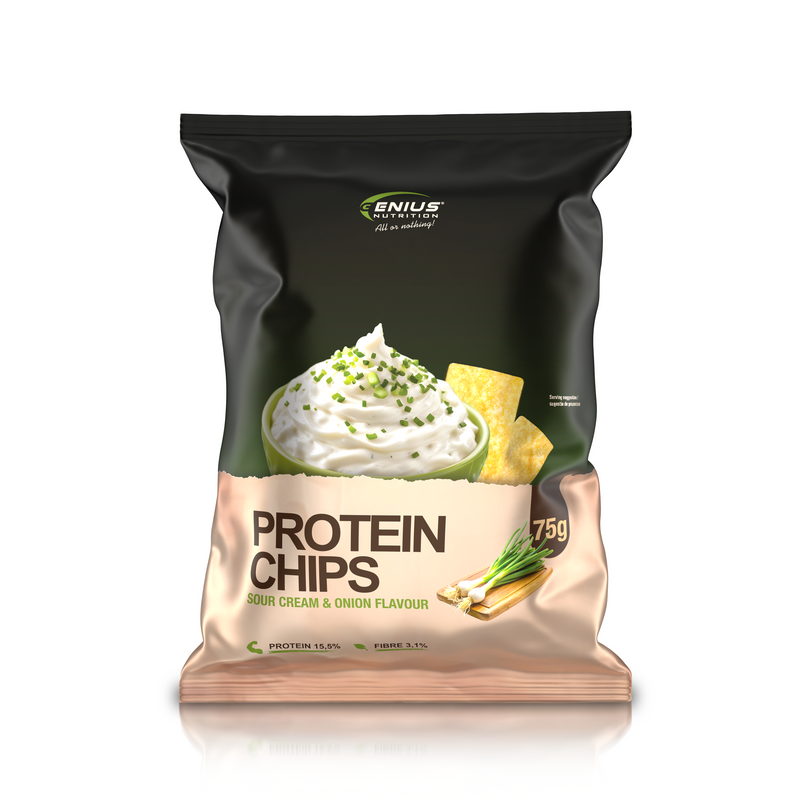 Load image into Gallery viewer, PROTEIN CHIPS 75g Genius Nutrition Sour Cream & Onion - Crunchy protein chips made with 46% lentils for a delicious and nutritious snack.