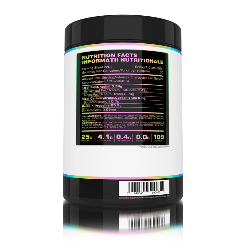 Load image into Gallery viewer, SOY PROTEIN ISOLATE 900g 30serv Genius Nutrition Chocolate - Plant based protein supplement ideal for lean muscle growth and maintenance rich in essential amino acids and easy to digest.