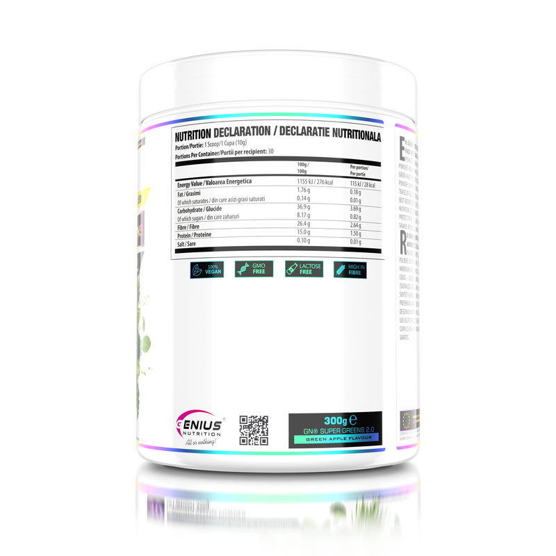 Load image into Gallery viewer, SUPER GREENS 300g 30 serv Genius Nutrition Green Apple - Nutrient rich greens supplement with micronutrients and antioxidants ideal for improving health and boosting energy levels.