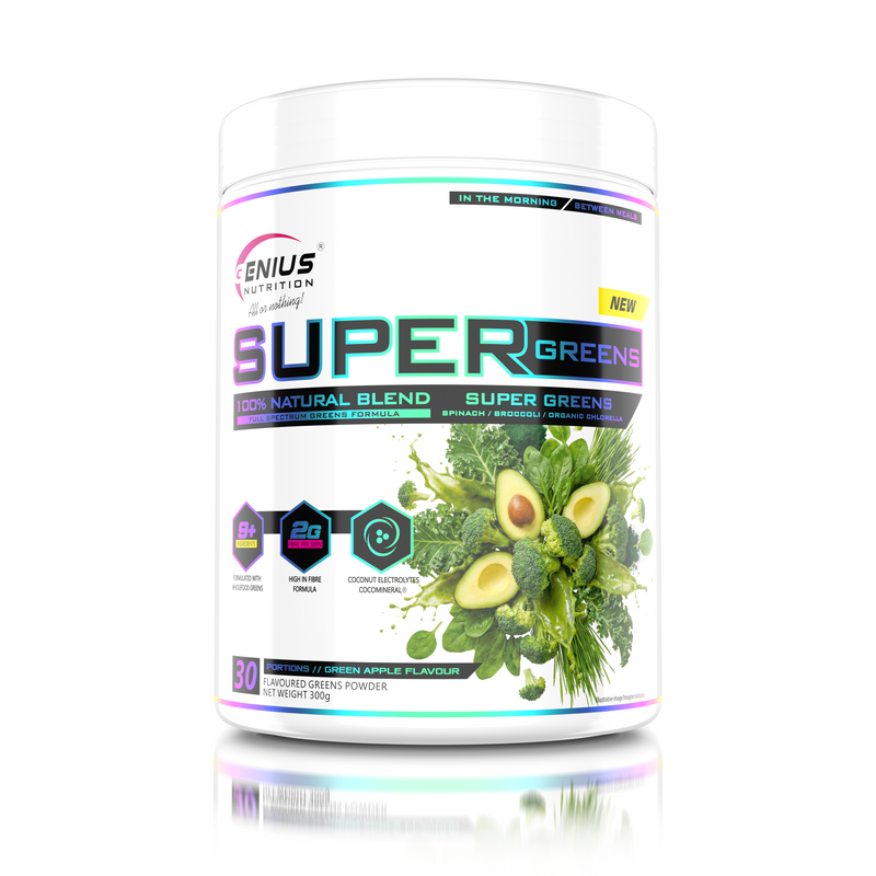 Load image into Gallery viewer, SUPER GREENS 300g 30 serv Genius Nutrition Green Apple - Nutrient rich greens supplement with micronutrients and antioxidants ideal for improving health and boosting energy levels.
