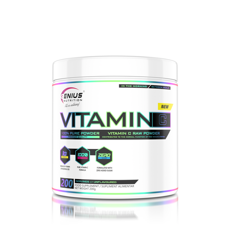 Load image into Gallery viewer, VITAMIN C 200g 200serv Genius Nutrition Unflavored - Vitamin C supplement that supports thyroid hormone production, promotes healthy blood vessel function and provides effective defense against the