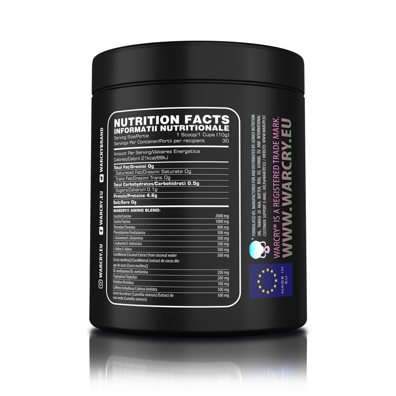 Load image into Gallery viewer, WARCRY AMINORGY 300g 30serv Genius Nutrition Raspberry Candy - Essential amino acid supplement with coconut water, caffeine, and green tea for muscle recovery, energy, mental clarity, and hydration.