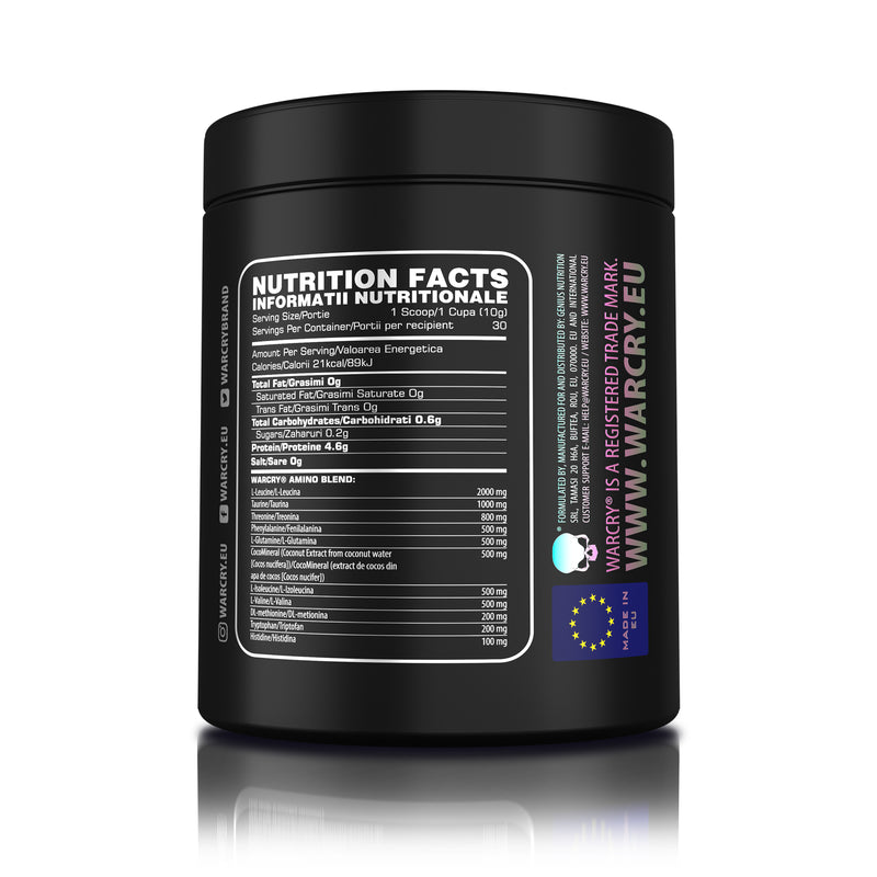 Load image into Gallery viewer, WARCRY AMINO 300g 30serv Genius Nutrition Raspberry Candy - Essential amino acids supplement with coconut water and taurine designed to support muscle growth, recovery and optimal hydration.