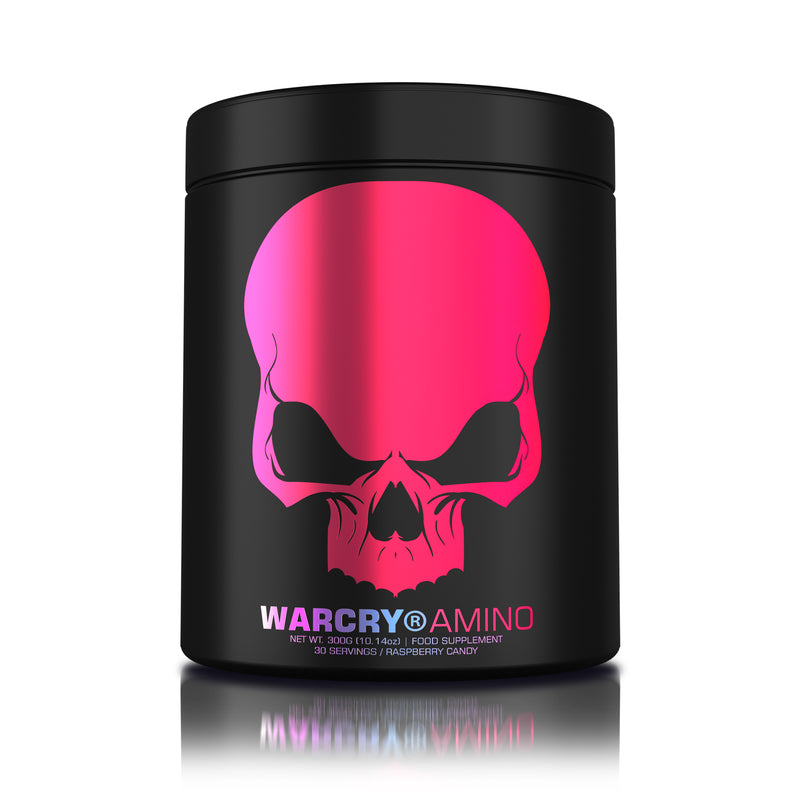 Load image into Gallery viewer, WARCRY AMINO 300g 30serv Genius Nutrition Raspberry Candy - Essential amino acids supplement with coconut water and taurine designed to support muscle growth, recovery and optimal hydration.