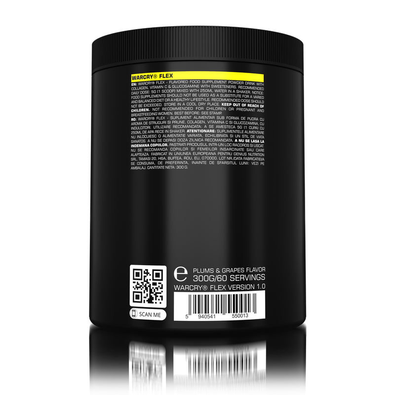 Load image into Gallery viewer, WARCRY FLEX 300g 60serv Genius Nutrition Grapes & Plums - Natural joint health supplement in powder form that contributes to the restoration and maintenance of joint mobility and functionality.