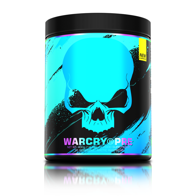 Load image into Gallery viewer, WARCRY PRE 400g 31serv Genius Nutrition Artic Raspberry - Pre-workout supplement for energy, pump, endurance, and focus, ideal for intense training sessions.