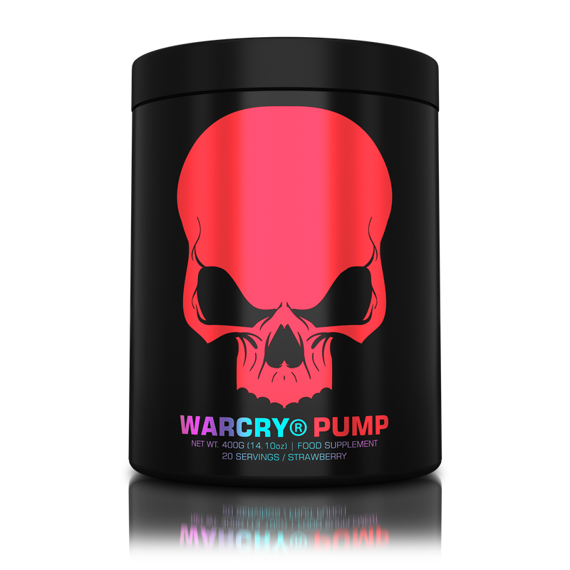 Load image into Gallery viewer, WARCRY PUMP 400g 20serv Genius Nutrition Strawberry - Stim free pre-workout supplement for pump and endurance, perfect for late workouts.