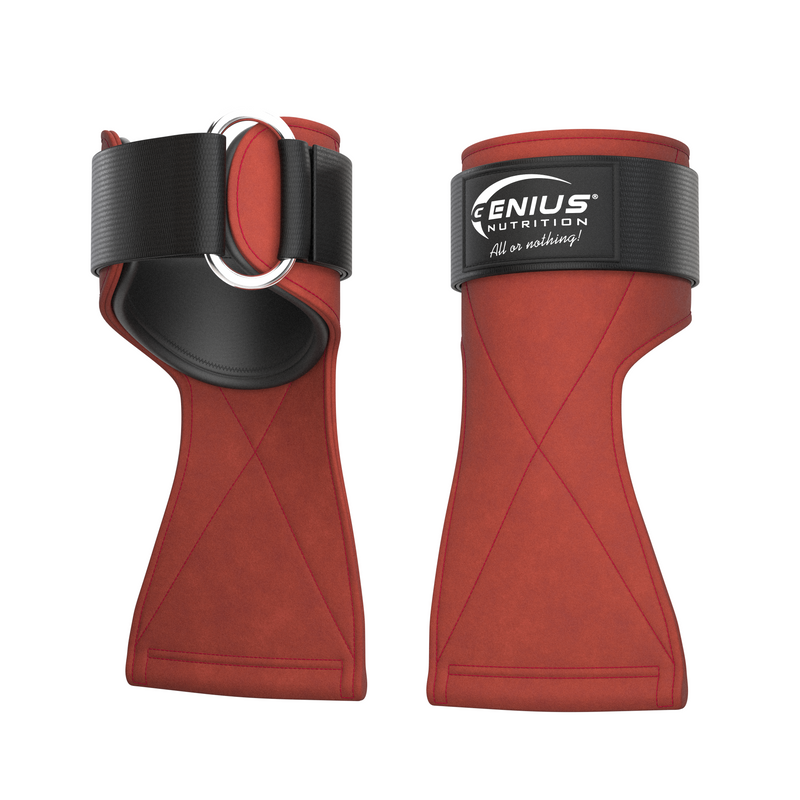 Load image into Gallery viewer, WEIGHTLIFTING GRIP GG-1 Genius Nutrition Red Brick - Enhanced palm protection, improved grip, and wrist support, all in a user-friendly design.