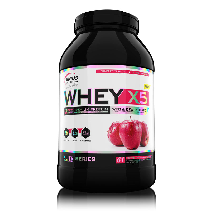 Load image into Gallery viewer, WHEY-X5® 2000g/61serv Genius Nutrition Baked Apple - Protein blend of whey isolate and concentrate, ideal for lean muscle growth and recovery, enriched with digestive enzymes for enhanced absorption.