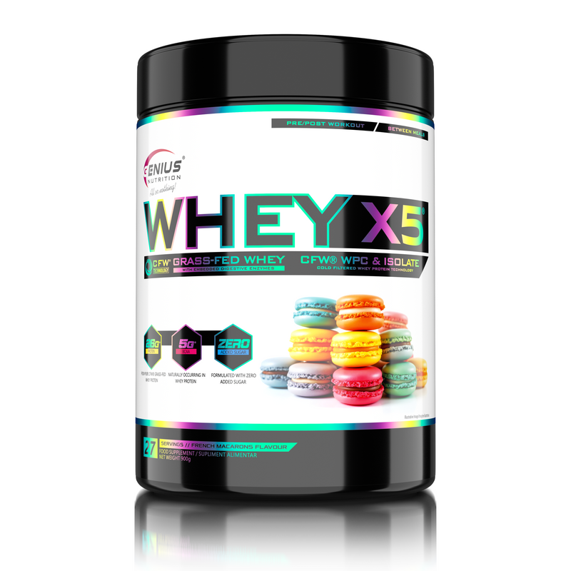 Load image into Gallery viewer, WHEY-X5® 900g/27serv Genius Nutrition French Macarons - Protein blend of whey isolate and concentrate, ideal for lean muscle growth and recovery, enriched with digestive enzymes for enhanced absorption.