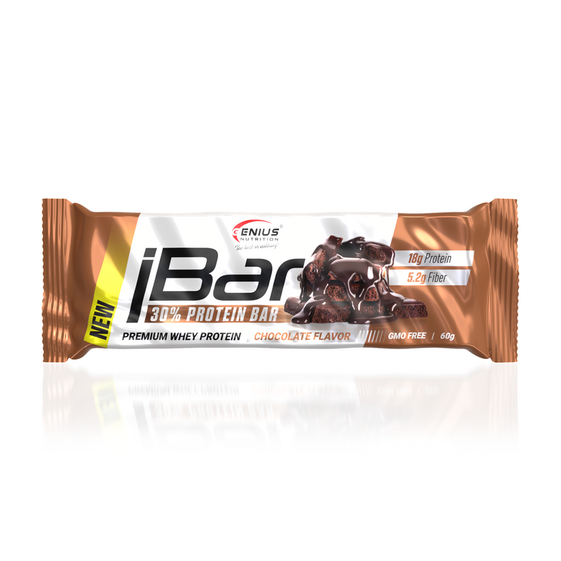 Load image into Gallery viewer, iBar 60g Genius Nutrition Chocolate - GMO free protein bar for muscle growth and recovery.