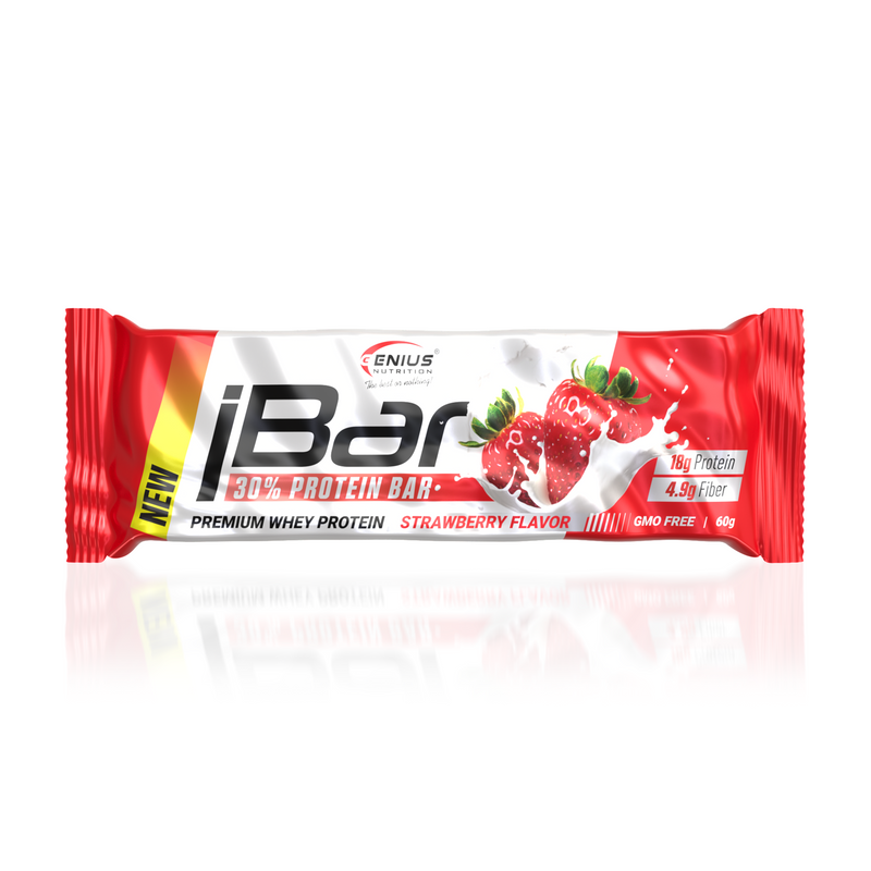 Load image into Gallery viewer, iBar 60g Genius Nutrition Strawberry - GMO free protein bar for muscle growth and recovery.