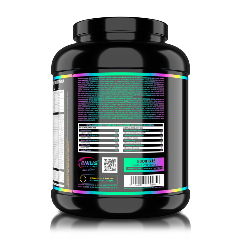 Load image into Gallery viewer, iWHEY 2000g 60serv Genius Nutrition Chocolate - Whey protein concentrate (WPC) with added DigeZyme®, essential vitamins, minerals and creatine designed to aid in recovery and promote lean muscle growth.