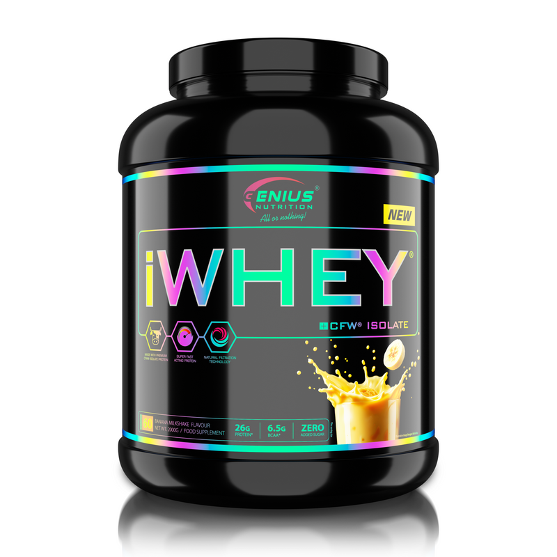 Load image into Gallery viewer, iWHEY ISOLATE 2000g 60serv Genius Banana Milkshake - Whey protein isolate (WPI) with no added sugar for recovery and lean muscle growth obtained through CFW® filtration.