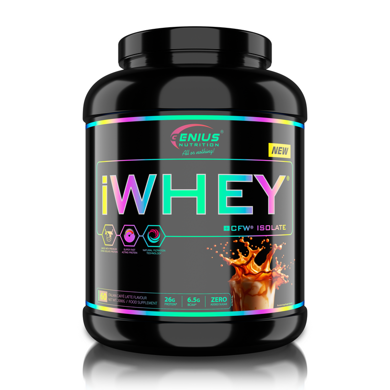 Load image into Gallery viewer, iWHEY ISOLATE 2000g 60serv Genius Nutrition Italian Caffe Latte - Whey protein isolate (WPI) with no added sugar for recovery and lean muscle growth obtained through CFW® filtration.
