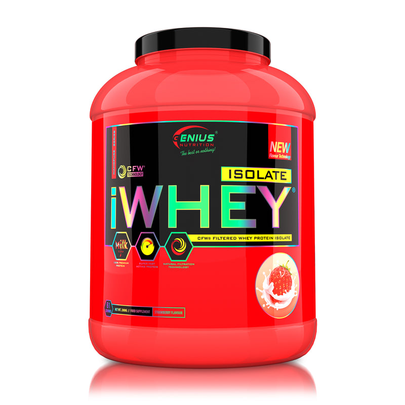 Load image into Gallery viewer, iWHEY ISOLATE 2000g 61serv Genius Nutrition Strawberry - Whey protein isolate (WPI) with no added sugar for recovery and lean muscle growth obtained through CFW® filtration.