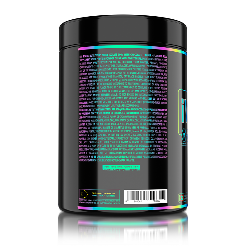 Load image into Gallery viewer, iWHEY ISOLATE 900g 27serv Genius Nutrition Chocolate Dreams - Whey protein isolate (WPI) with no added sugar ideal for recovery and lean muscle growth obtained through CFW® filtration.