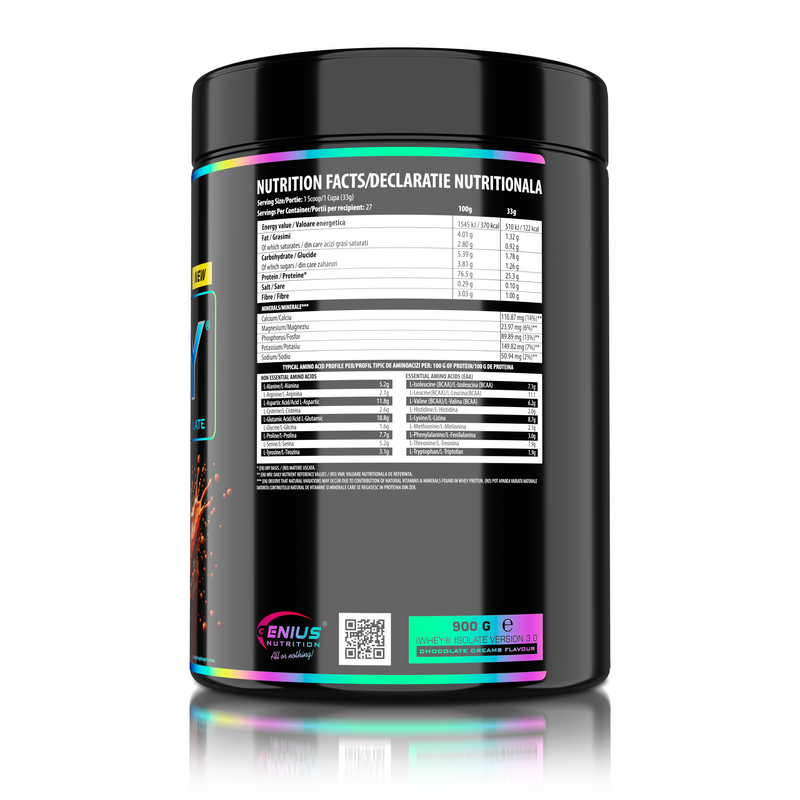 Load image into Gallery viewer, iWHEY ISOLATE 900g 27serv Genius Nutrition Chocolate Dreams - Whey protein isolate (WPI) with no added sugar ideal for recovery and lean muscle growth obtained through CFW® filtration.