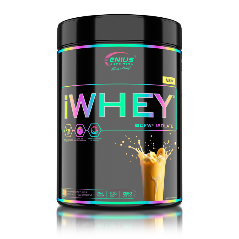 Load image into Gallery viewer, iWHEY ISOLATE 900g 27serv Genius Nutrition Banana Milkshake - Whey protein isolate (WPI) with no added sugar ideal for recovery and lean muscle growth obtained through CFW® filtration.
