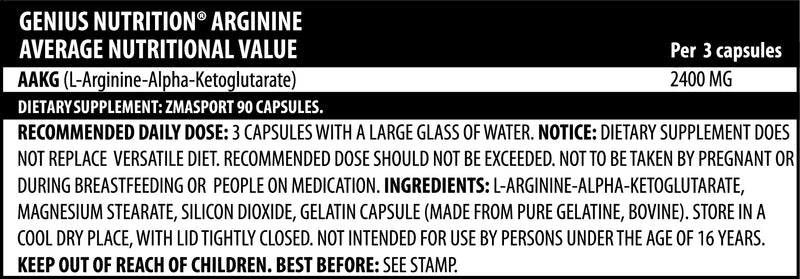 Load image into Gallery viewer, ARGININE AKG 90caps 800mg Genius Nutrition - Supplement for muscle pump and nitric oxide production (NO)