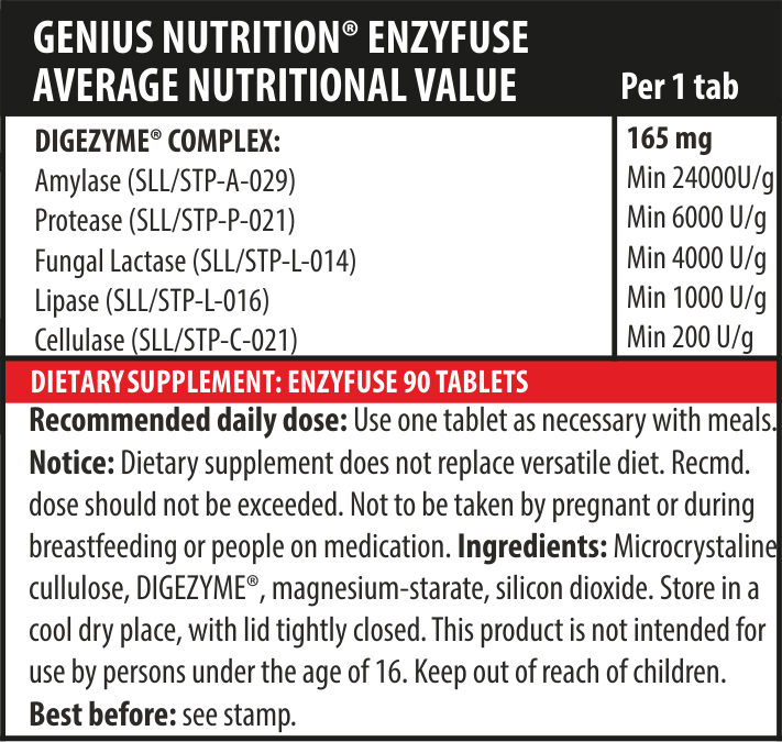 Load image into Gallery viewer, ENZYFUSE 90tabs Genius Nutrition – Digestive enzyme supplement designed to improve nutrient digestion and absorption ideal for those with enzyme deficiency.