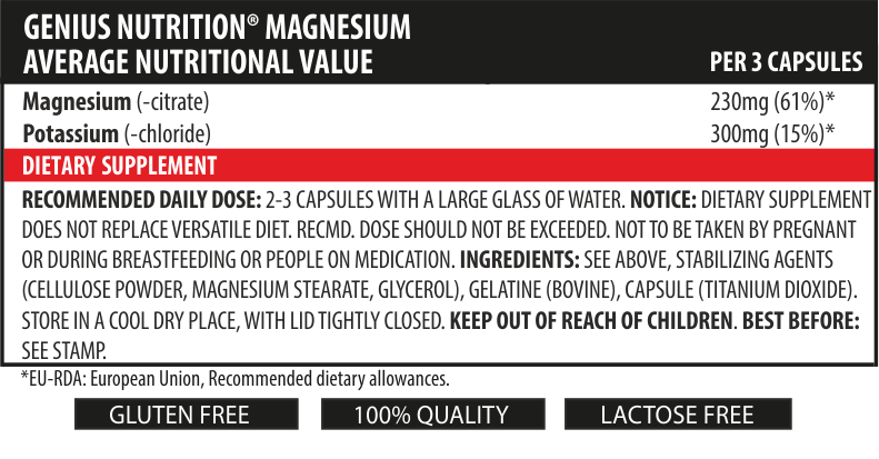 Load image into Gallery viewer, MAGNESIUM 90caps 30serv Genius Nutrition - Supplement with magnesium citrate and potassium, formulated to ensure the proper functioning of the heart and central nervous system, while reducing muscle cramps and fatigue.