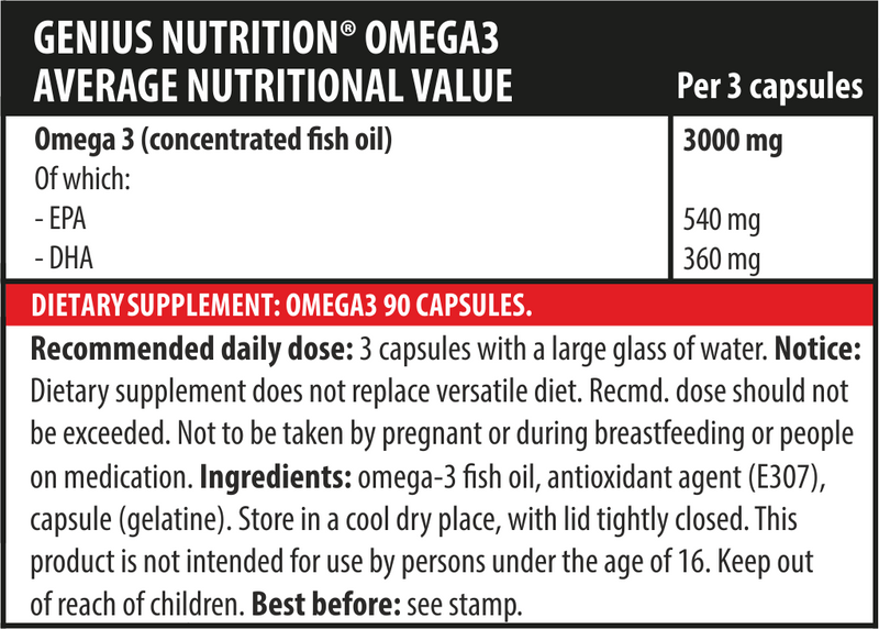 Load image into Gallery viewer, OMEGA-3 90softgels 30serv Genius Nutrition - Omega-3 supplement that supports cardiovascular health, brain function and joint health.