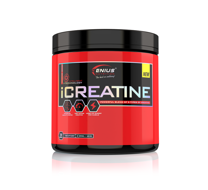 Load image into Gallery viewer, iCREATINE 200caps 40serv Genius Nutrition – Supplement with 5 different kinds of creatine designed to stimulate ATP production muscle growth and physical endurance.