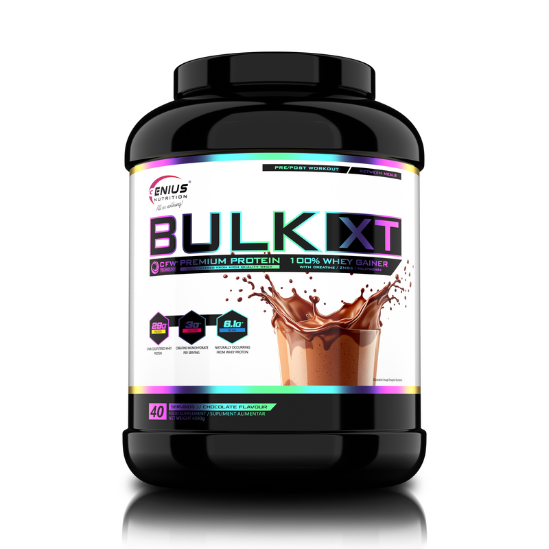 Load image into Gallery viewer, BULK-XT 4000g 40serv Genius Nutrition - Mass gainer supplement to support muscle growth, with protein and carbohydrates, enriched with creatine and ZMB6, chocolate flavour.
