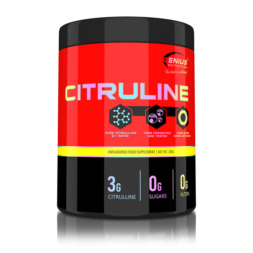 CITRULLINE 200g 66serv Genius Nutrition Unflavored - Precursor supplement for L-arginine to support vasodilation and oxygen transport to muscles.