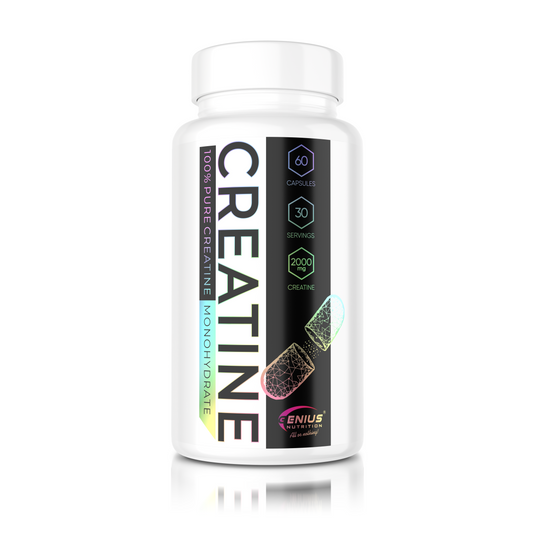 CREATINE 60mega-caps 30serv 1000mg Genius Nutrition - Supplement for ATP production, muscle mass increase and improved physical endurance.